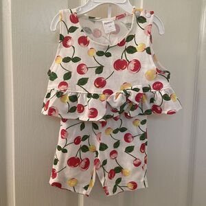 Agabang Cherry 2 Piece Ruffle Top and Pants Set Baby Girls Size 12 Months NWT